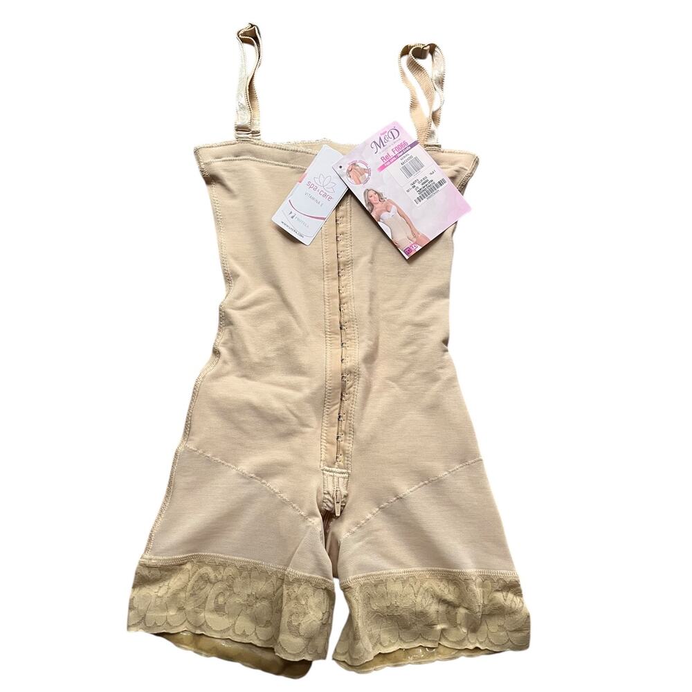 High-Waist Beige Lace-Hem Full Body Shapewear Bodysuit